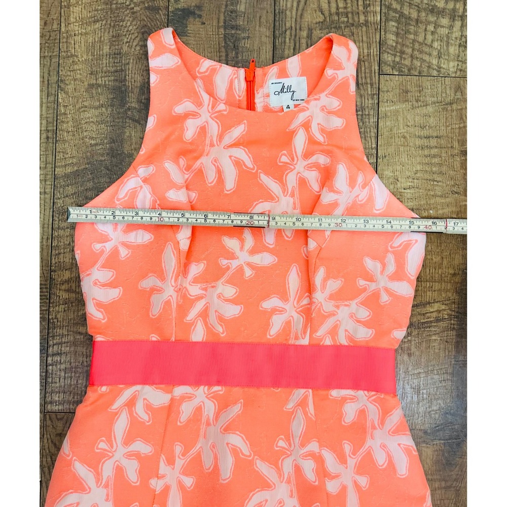 Milly New York Coral Orange Floral Jacquard Sheath Mini Dress Size 4 Made in USA - Picture 7 of 8